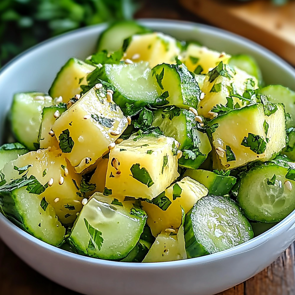 Recipe preparation for Refreshing Pineapple Cucumber Salad