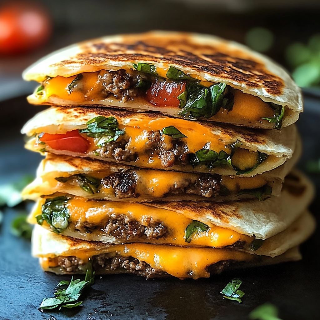 Recipe preparation for Cheeseburger Quesadillas in Minutes