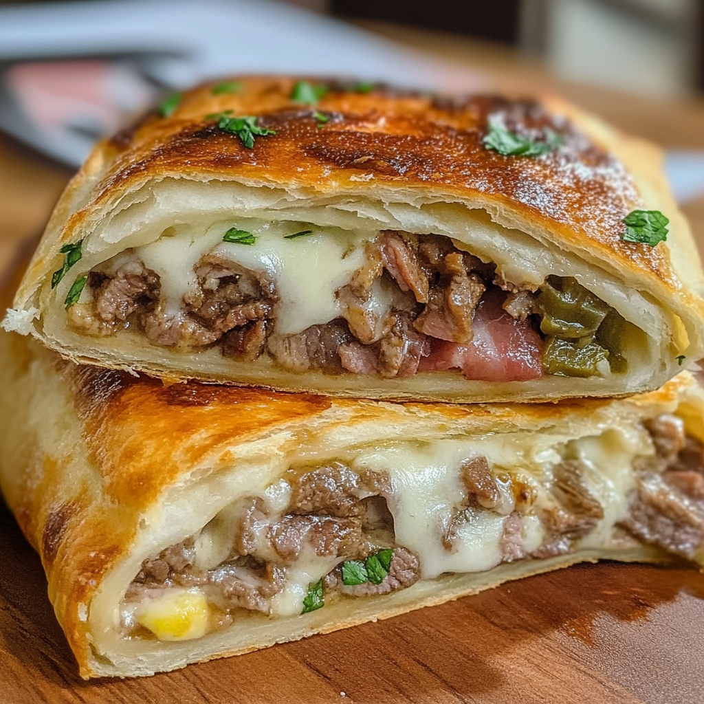 Recipe preparation for Philly Cheesesteak Stromboli