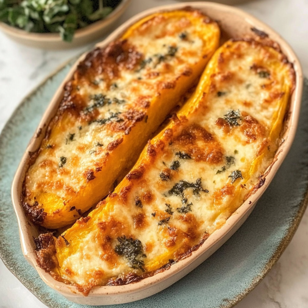 Recipe preparation for Butternut farcis au gratin croquant