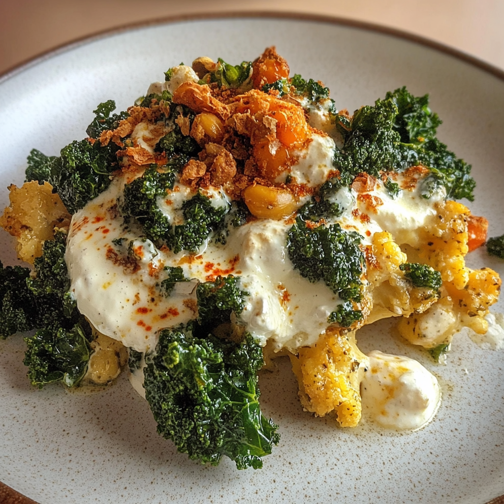 Recipe preparation for  Gratin de choux-fleur aux kale et pois-chiche