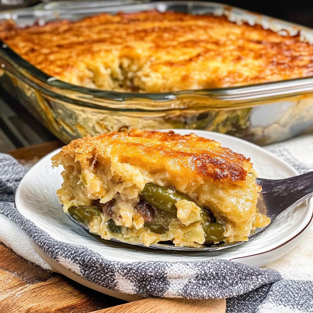 Recipe preparation for Cheddar Bay Green Bean Casserole 