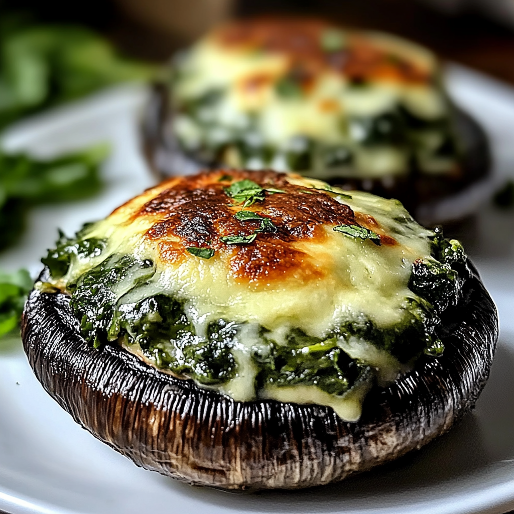 Recipe preparation for Spinach Cheese Stuffed Portobello