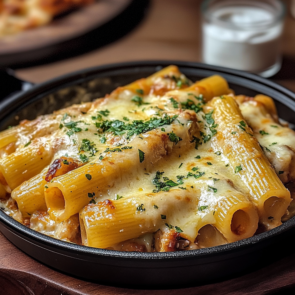 Recipe preparation for Garlic Parmesan Chicken Rigatoni