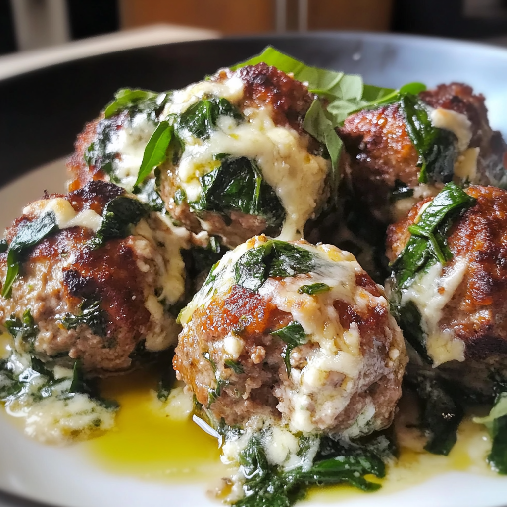 Recipe preparation for Spinach Garlic Meatballs Stuffed With Mozzarella