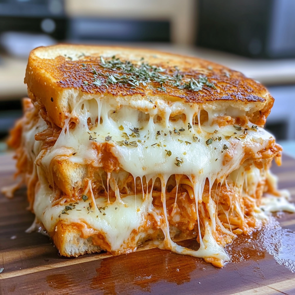 Recipe preparation for Spaghetti Grilled Cheese
