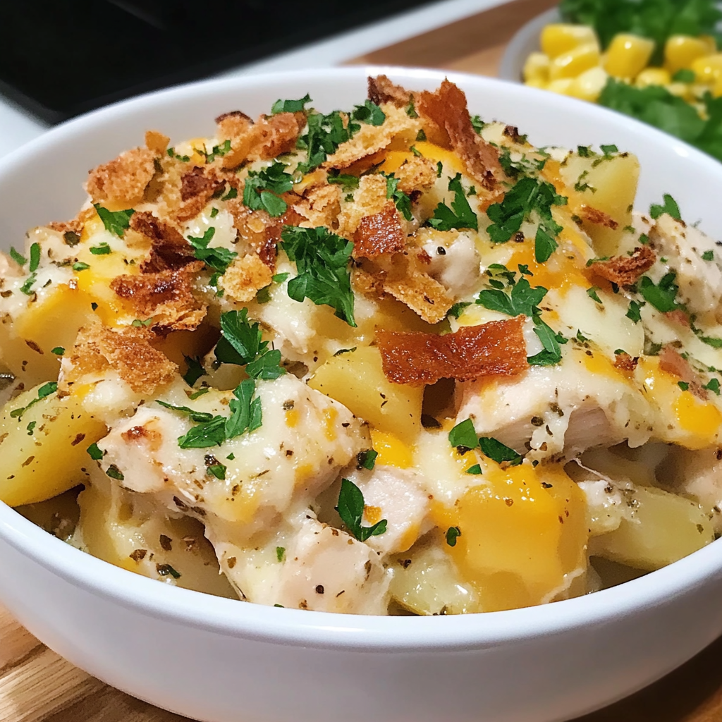 Recipe preparation for Loaded Potato Ranch Chicken Casserole