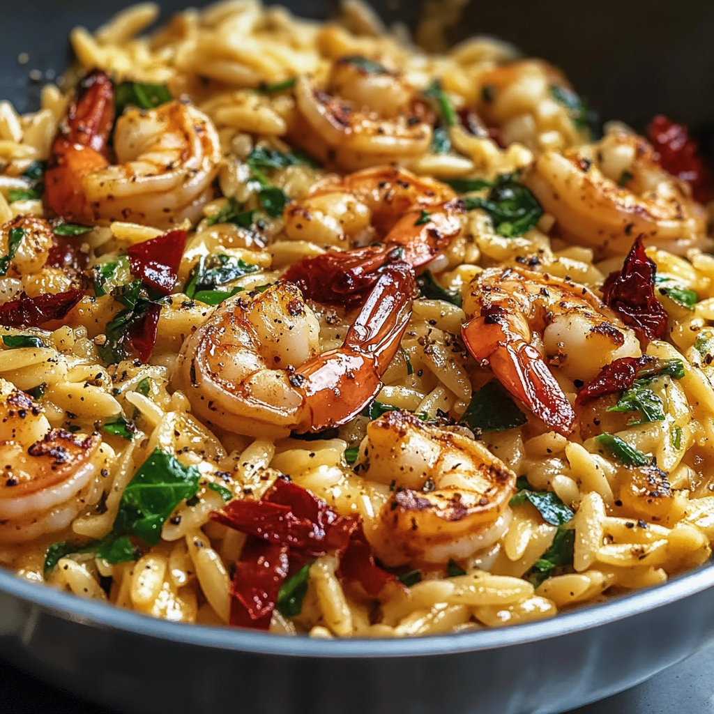 Recipe preparation for One Pot Marry Me Shrimp and Orzo Pasta