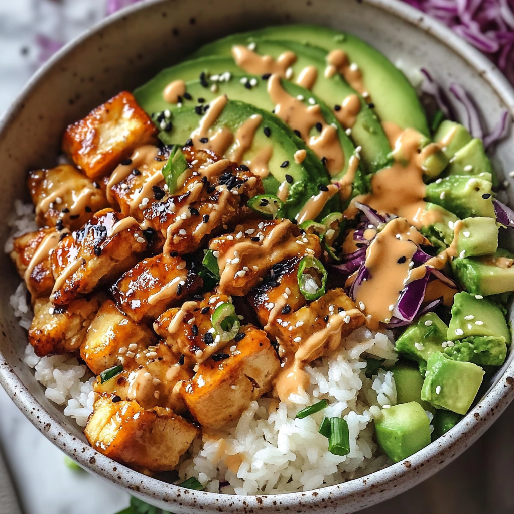 Recipe preparation for Bang Bang Chicken Bowl