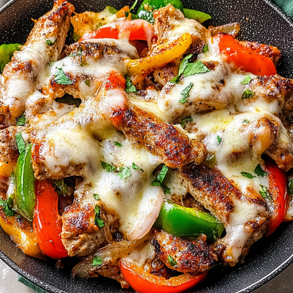 Recipe preparation for Chicken Cheesesteak Skillet