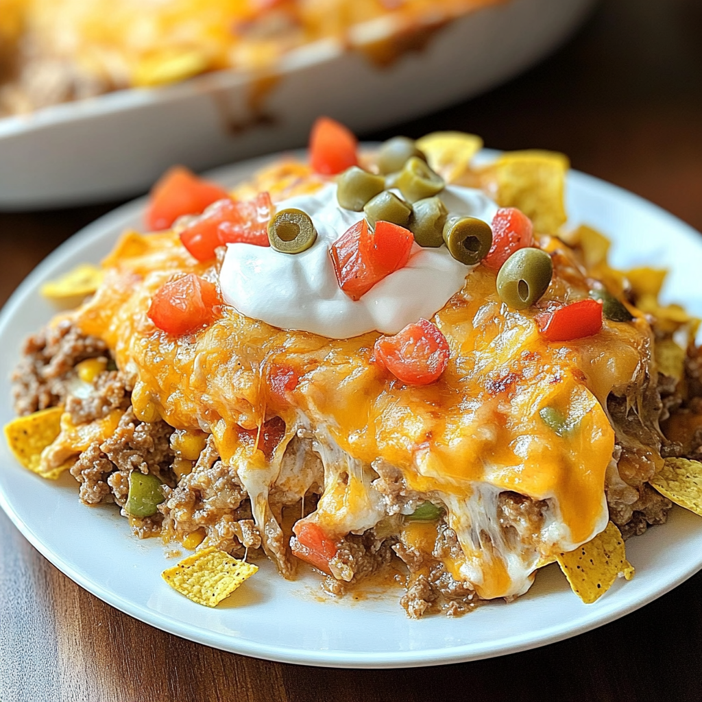 Recipe preparation for Dorito Cheese Beef Casserole