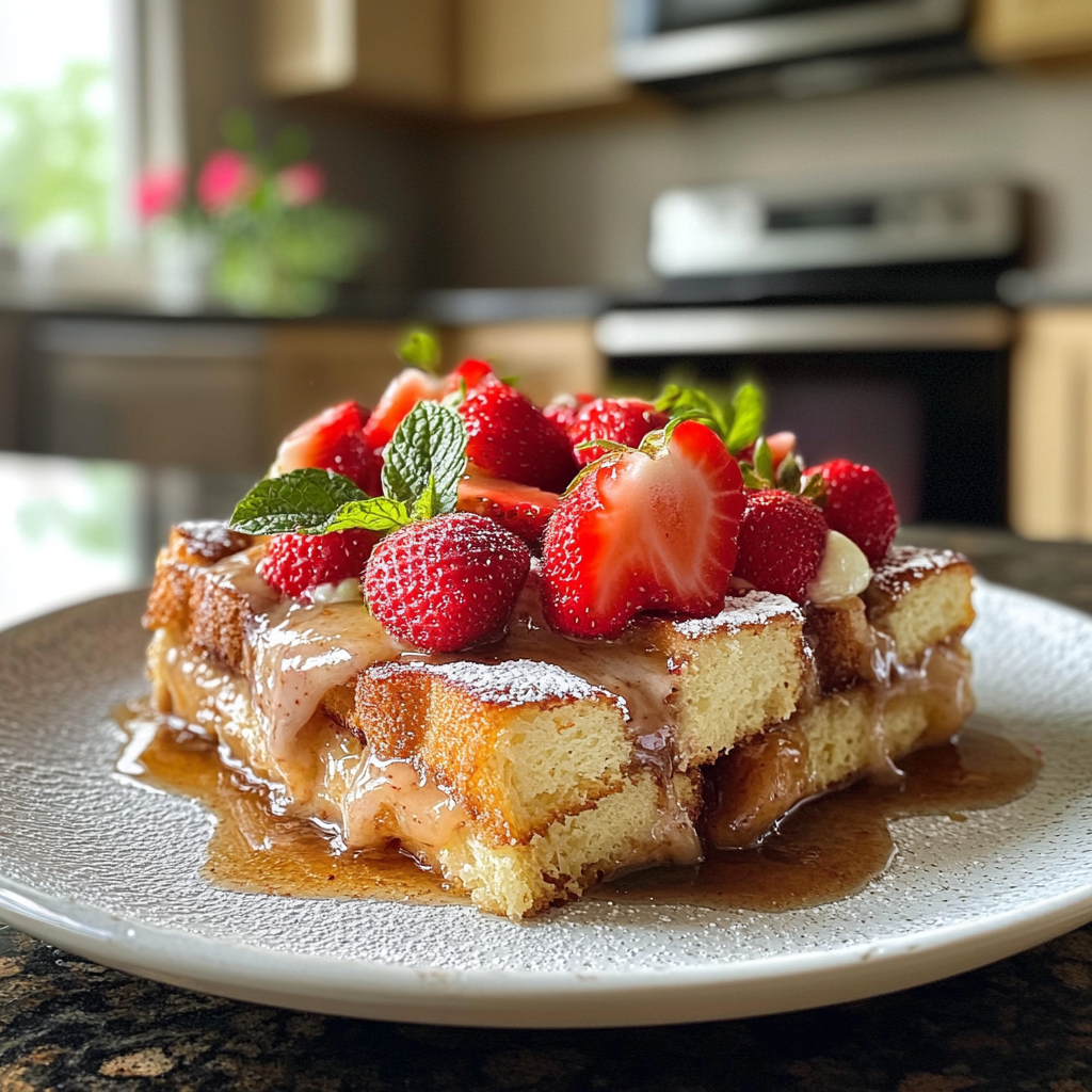 Recipe preparation for Strawberries & Cream French Toast Casserole