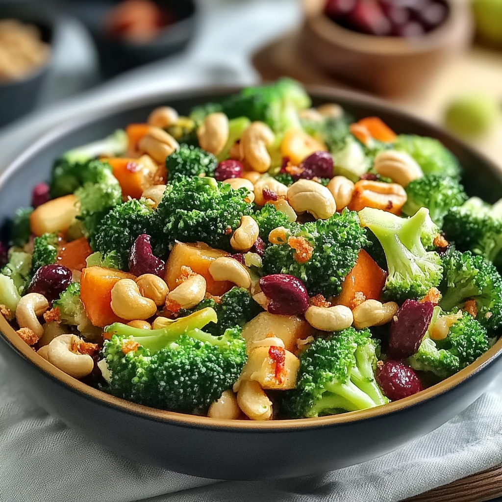 Recipe preparation for Broccoli Cashew Salad with Apples and Pears