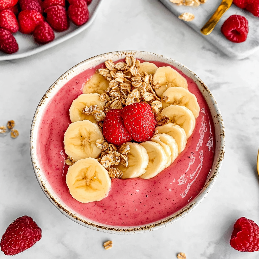Recipe preparation for Strawberry Banana Smoothie Bowl