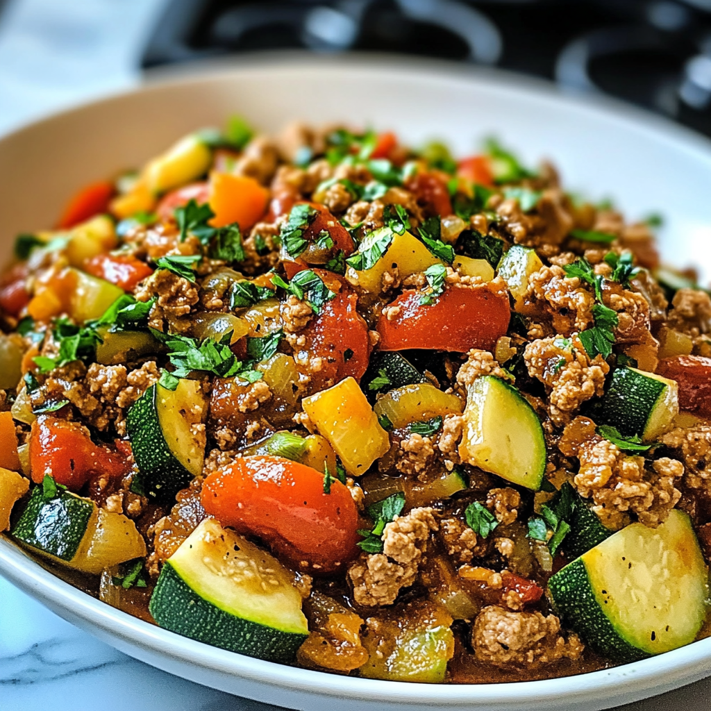 Recipe preparation for Ground Turkey and Zucchini Skillet 