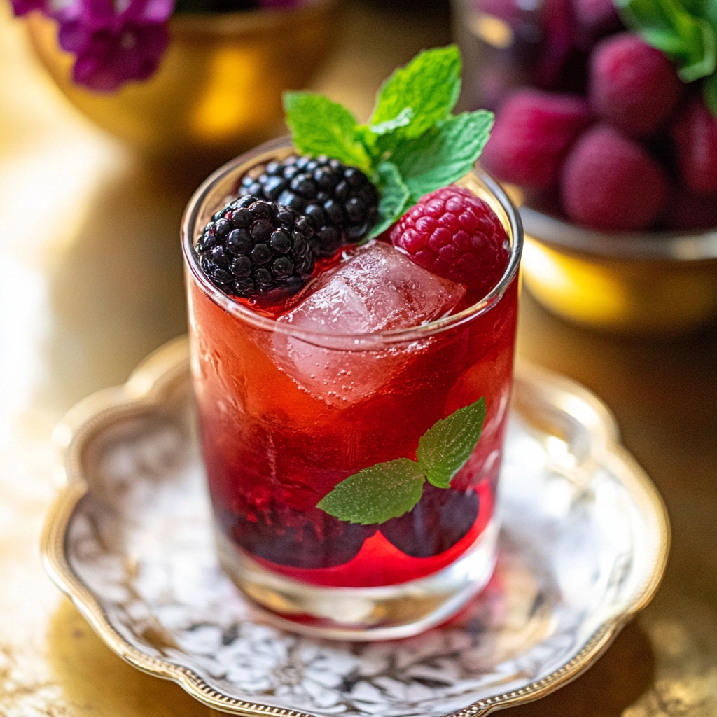 Recipe preparation for Mulberry Iced Tea Cooler