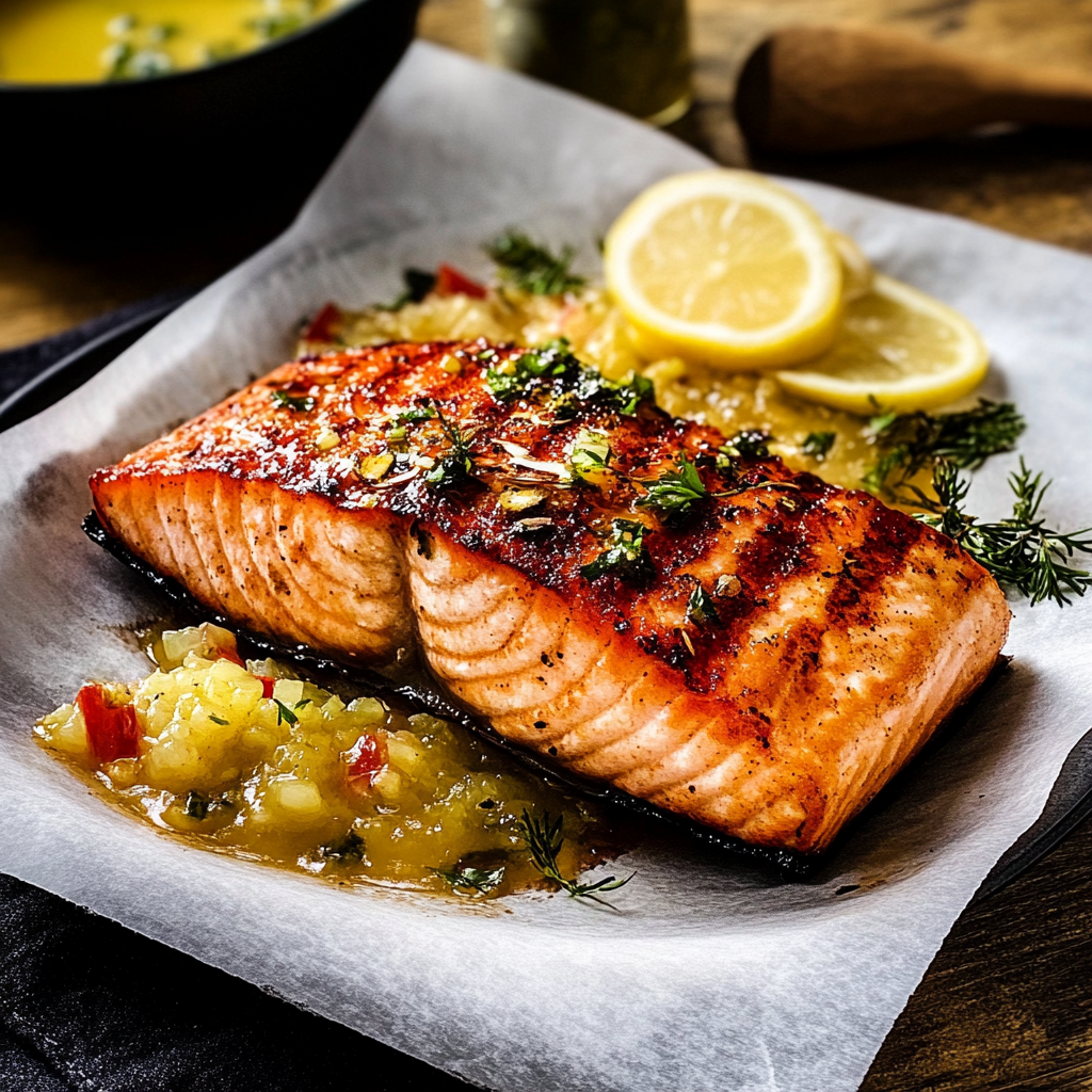 Recipe preparation for Pressure Cooked Grilled Salmon