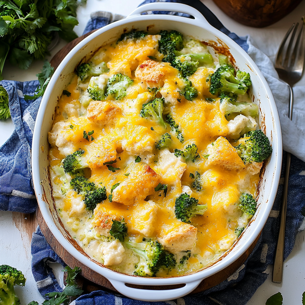Recipe preparation for Broccoli Cheddar Biscuit Casserole