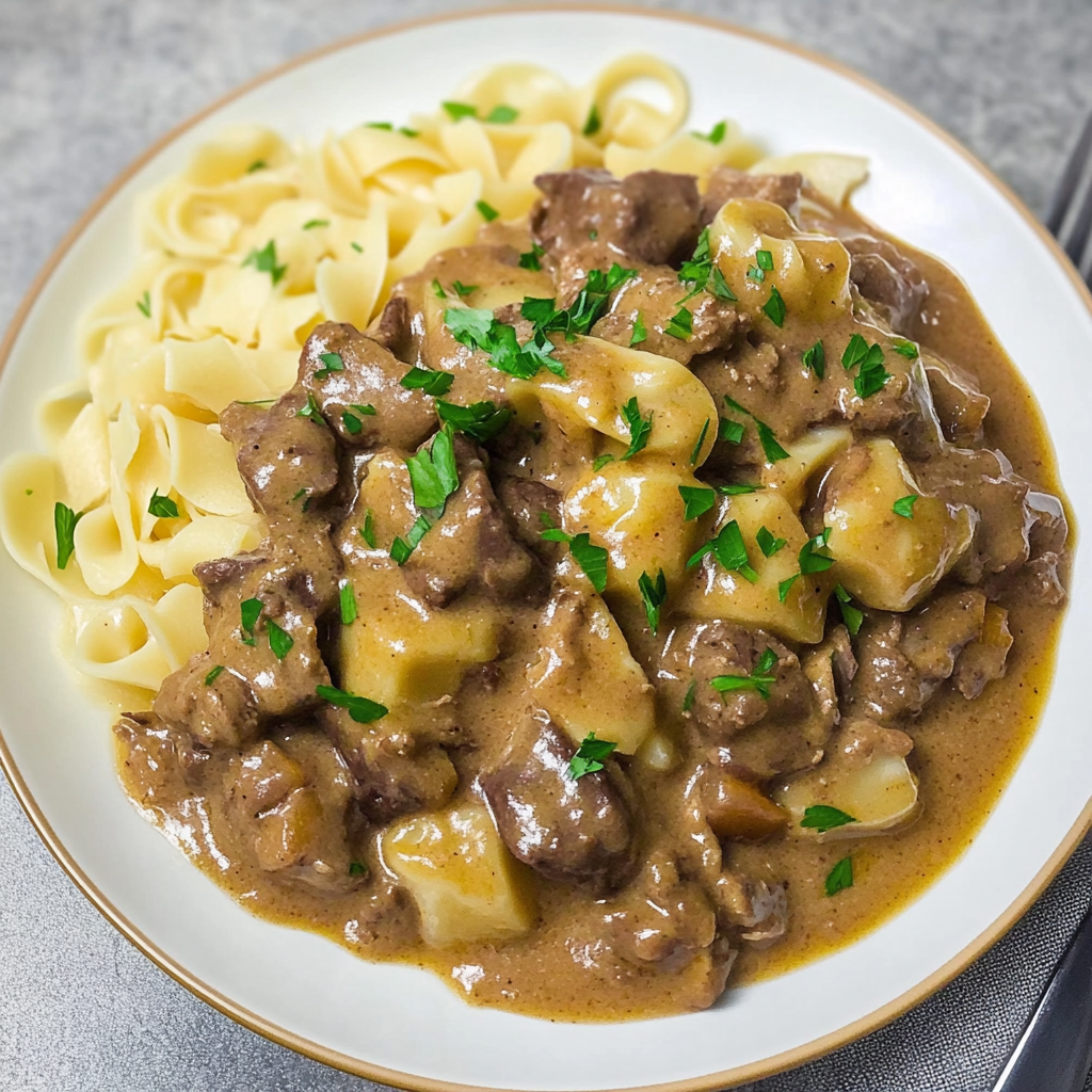 Recipe preparation for Best Banana Beef Stroganoff