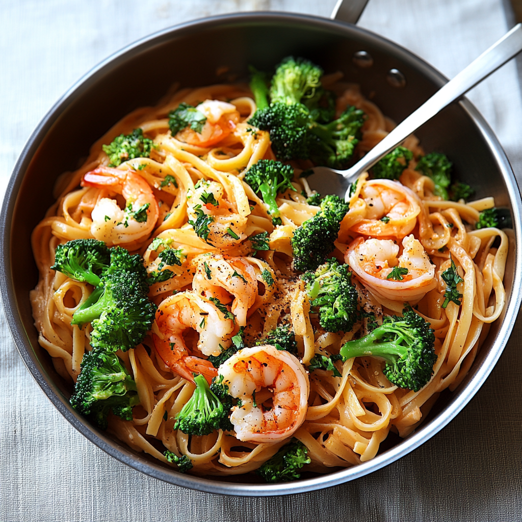 Recipe preparation for Gourmet Broccoli Seafood Pasta