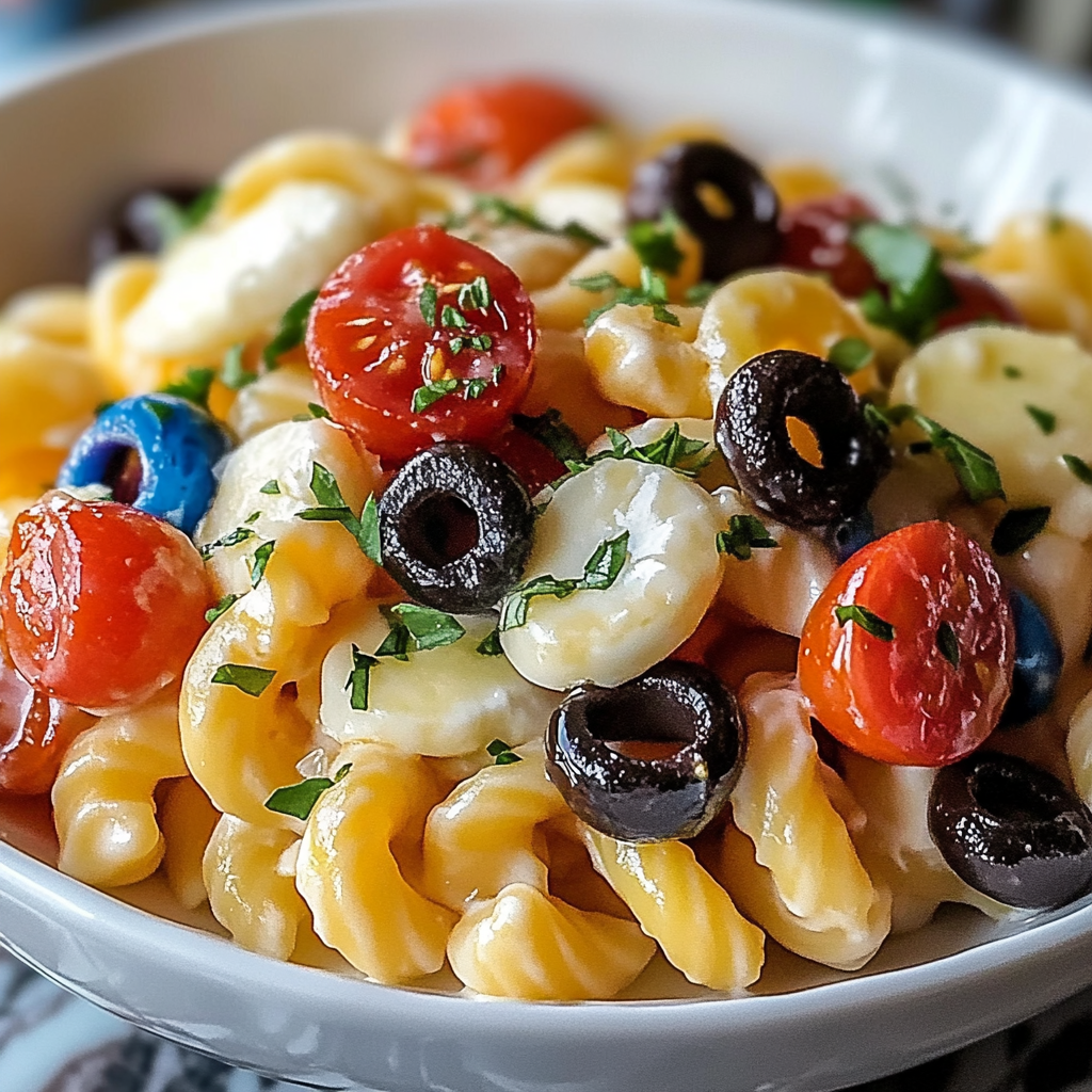 Recipe preparation for Red White and Blue Pasta