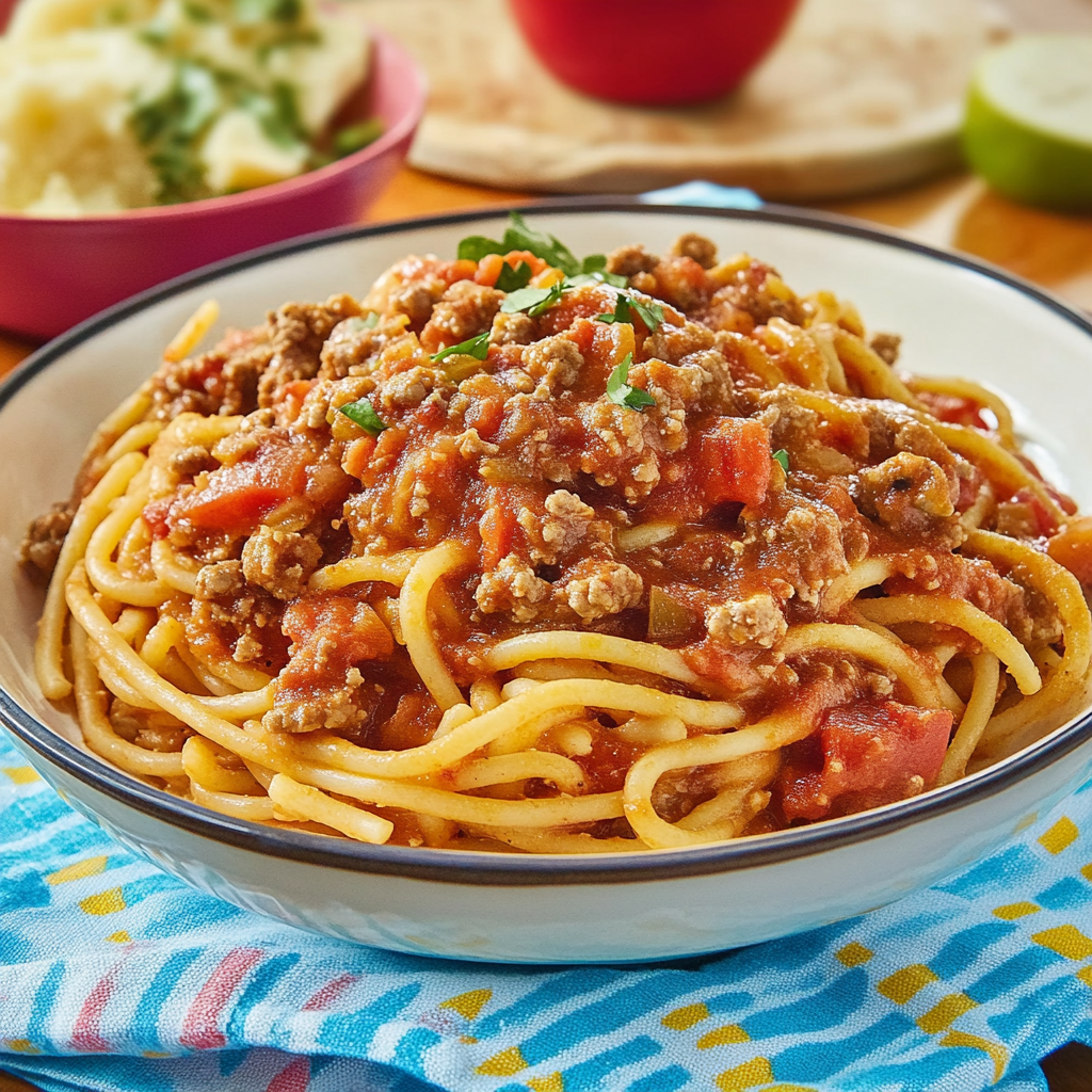 Recipe preparation for Taco Spaghetti