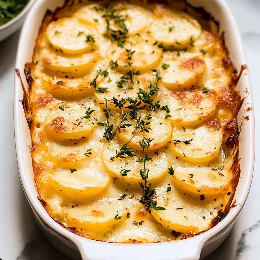 Recipe preparation for Garlic Basil Scalloped Potatoes