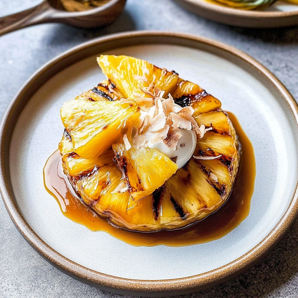 Recipe preparation for Grilled Pineapple with Coconut Drizzle