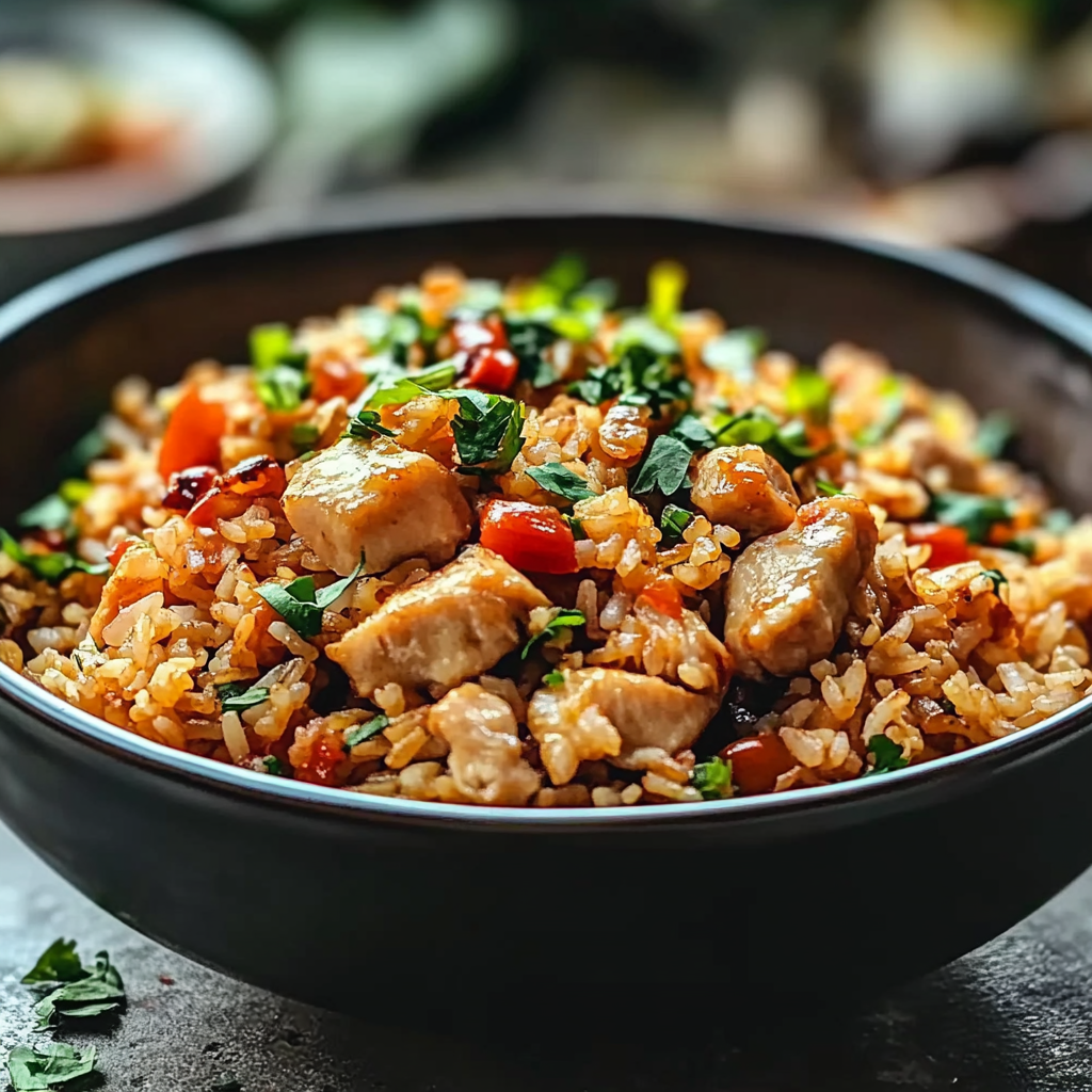 Recipe preparation for Bang Bang Chicken Fried Rice