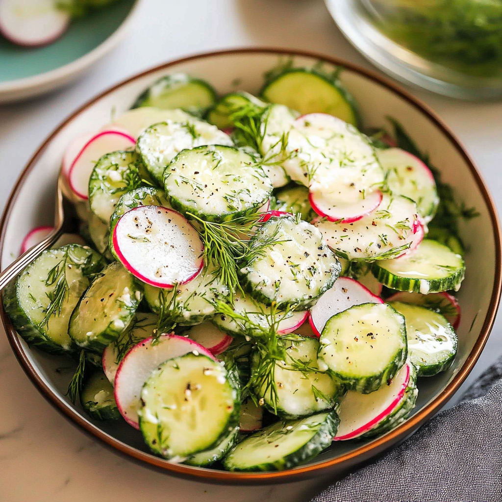 Recipe preparation for Refreshing Cucumber Dill Salad