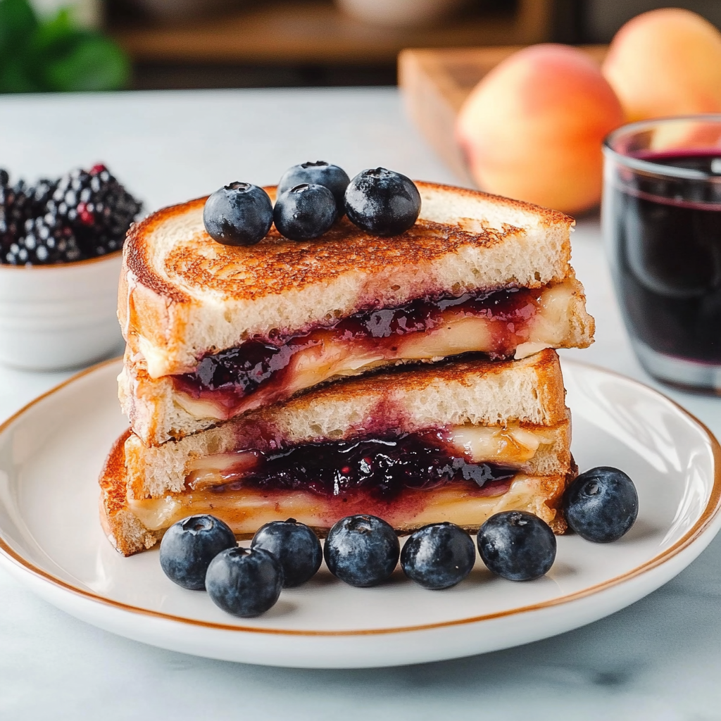Recipe preparation for Blackberry Peach Grilled Cheese