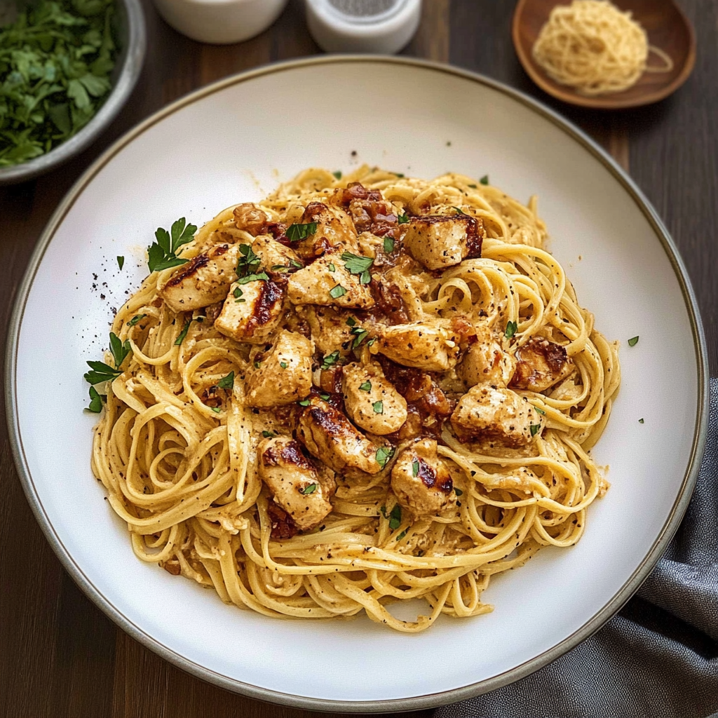 Recipe preparation for Cowboy Butter Chicken Linguine