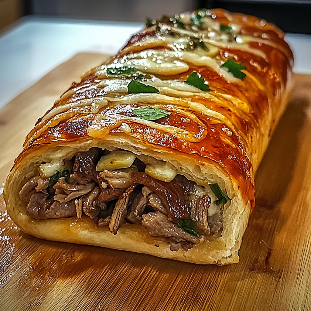 Recipe preparation for Philly Cheesesteak Stromboli