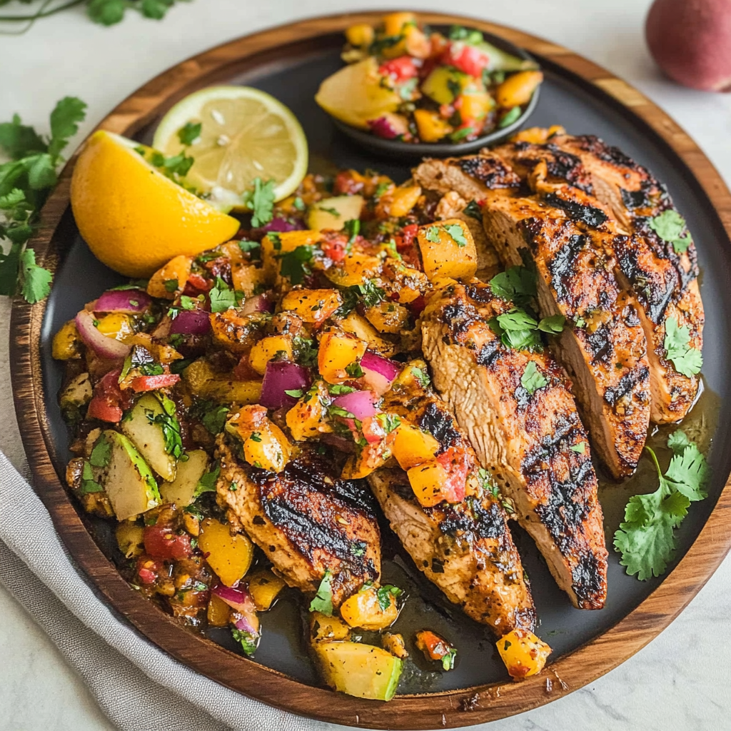 Recipe preparation for Grilled Chicken with Nectarine Salsa