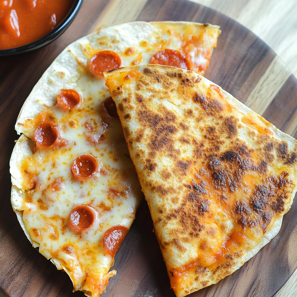 Recipe preparation for 5-Minute Pepperoni Pizza Quesadilla