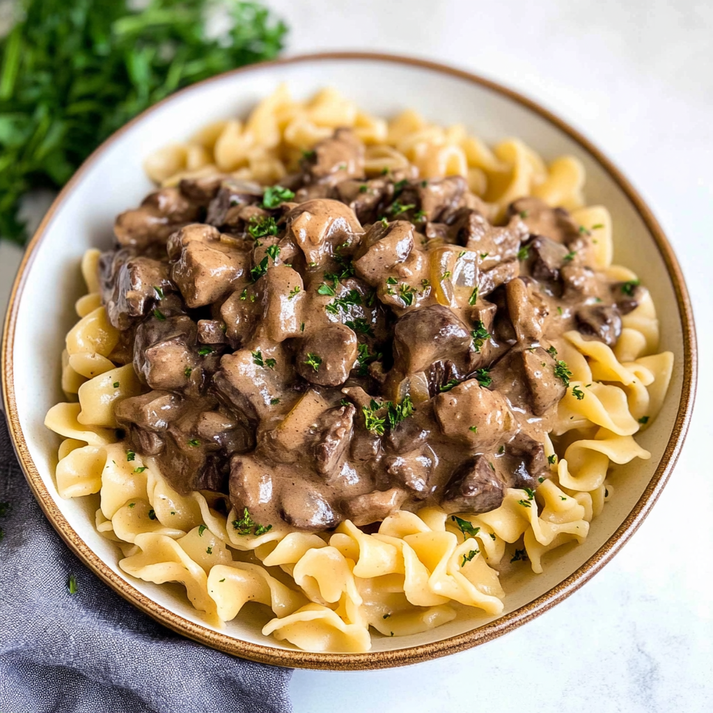 Recipe preparation for Spicy Pasta Beef Stroganoff