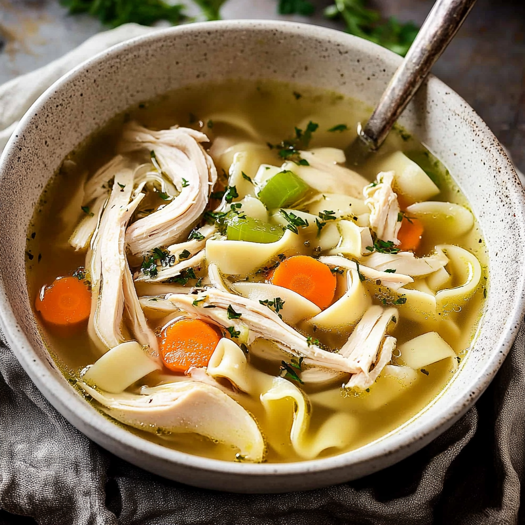 Recipe preparation for Stewed Chicken Noodle Soup