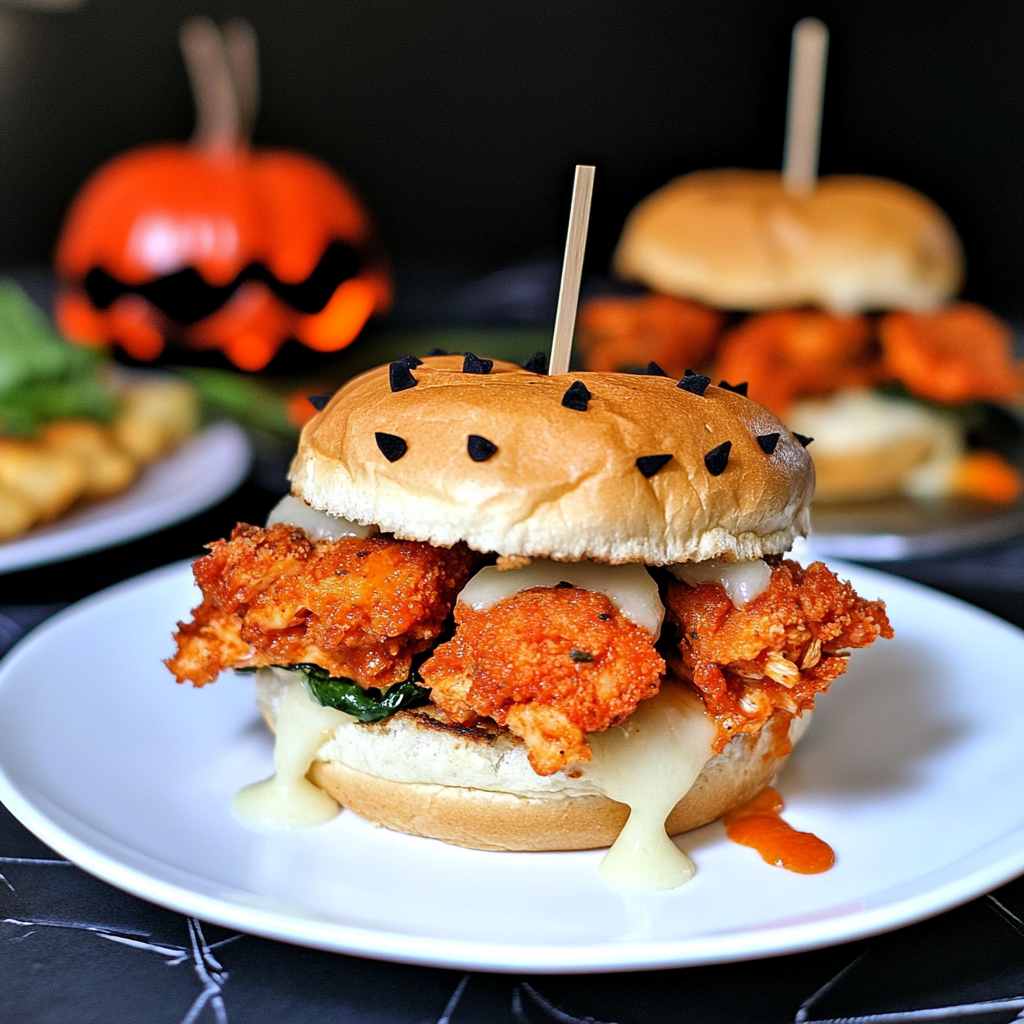 Recipe preparation for Halloween Chicken Parm Sliders