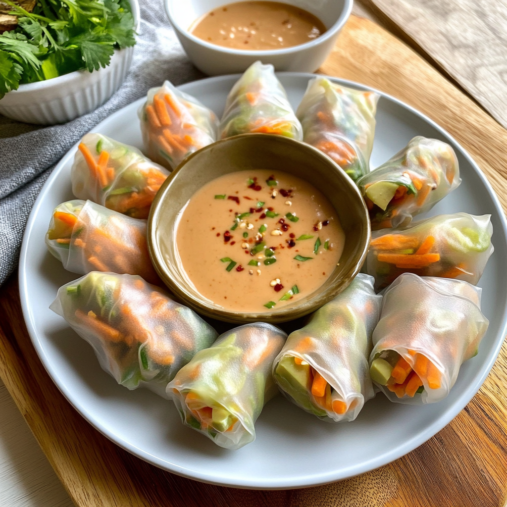 Recipe preparation for Spring Rolls with Peanut Sauce