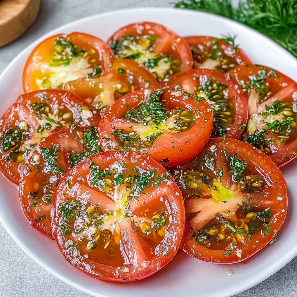 Recipe preparation for Rachel's FAVORITE Marinated Tomatoes