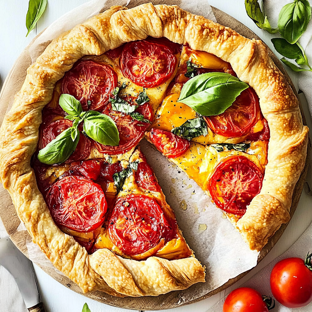 Recipe preparation for Heirloom Tomato Galette with Mascarpone & Sumac