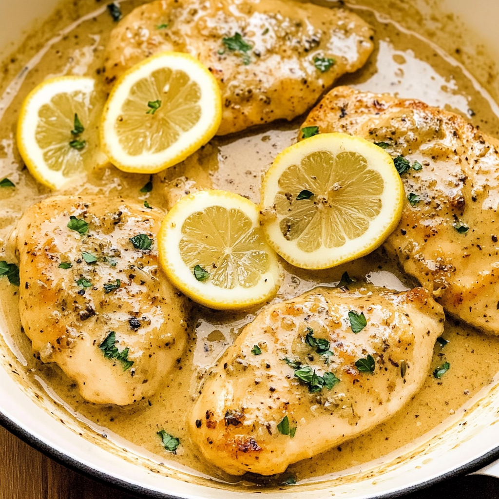 Recipe preparation for Creamy Lemon Pepper Skillet Chicken