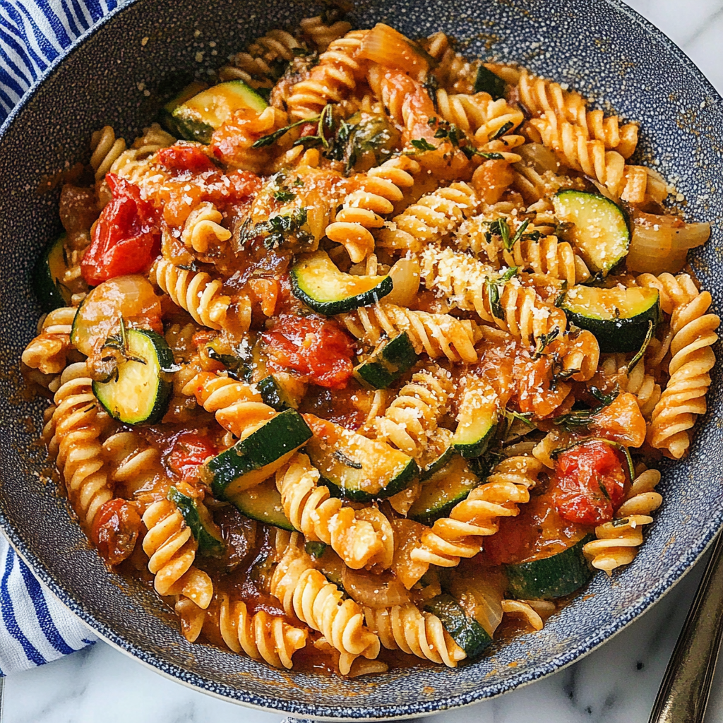 Recipe preparation for Healthy Tomato Zucchini Pasta