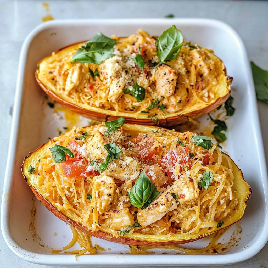 Recipe preparation for Tuscan Chicken and Spaghetti Squash