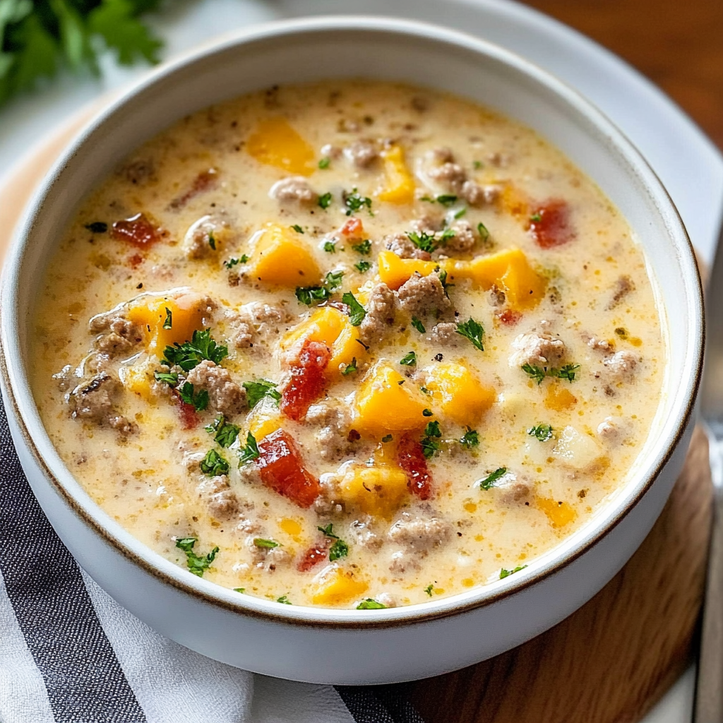 Recipe preparation for Cheeseburger Soup