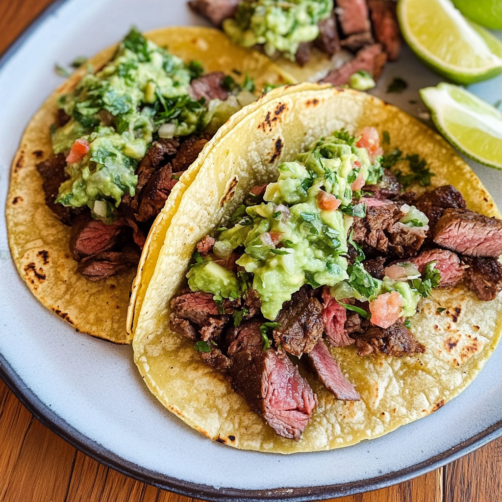 Recipe preparation for Grilled Steak Tacos with Avocado Salsa