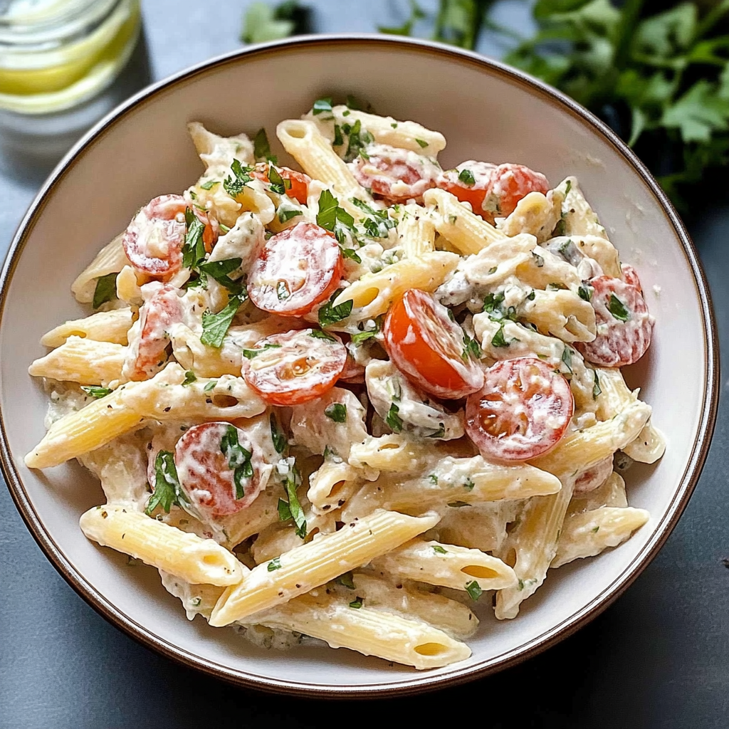 Recipe preparation for Healthy Creamy Pasta Salad