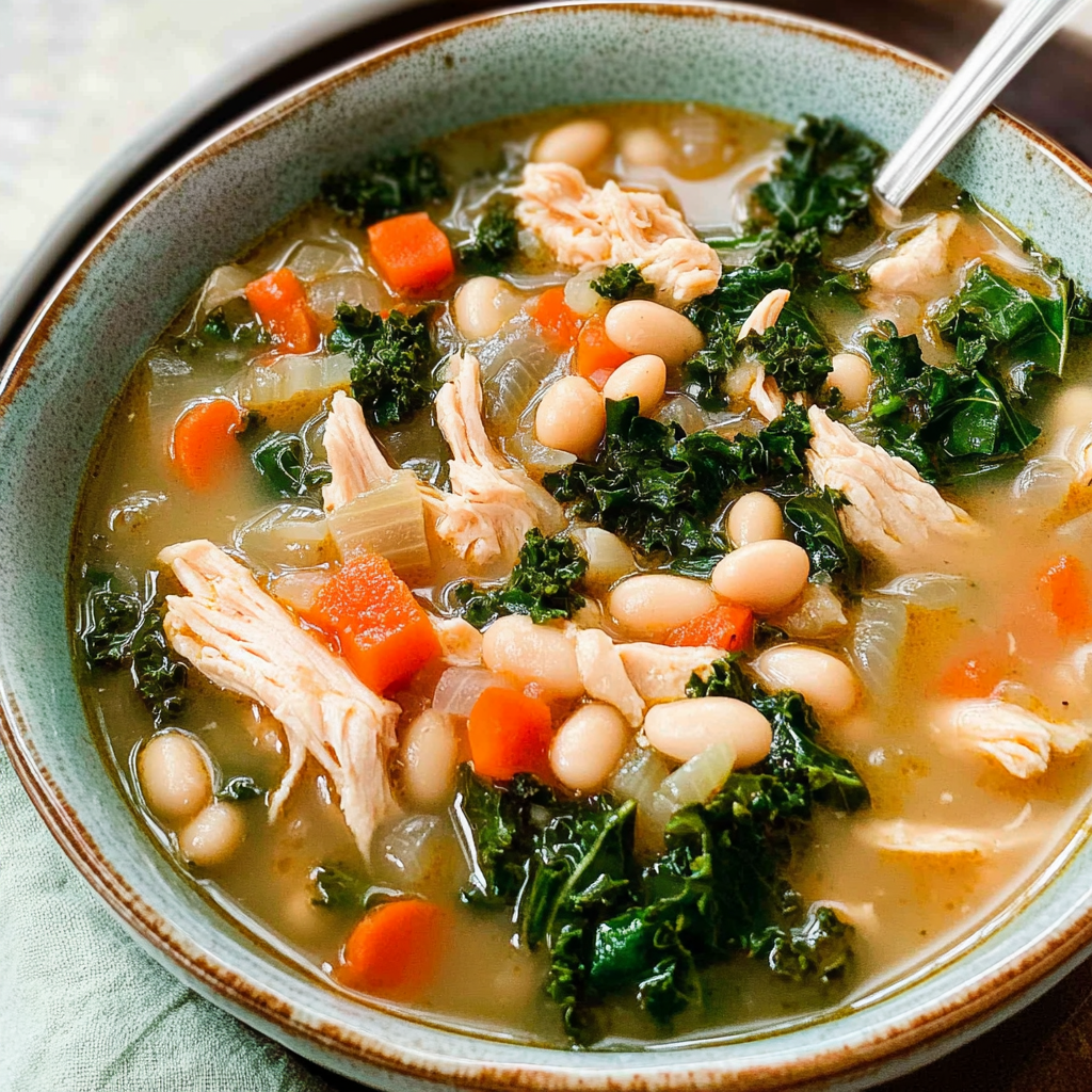 Recipe preparation for Chicken Soup with White Beans and Kale