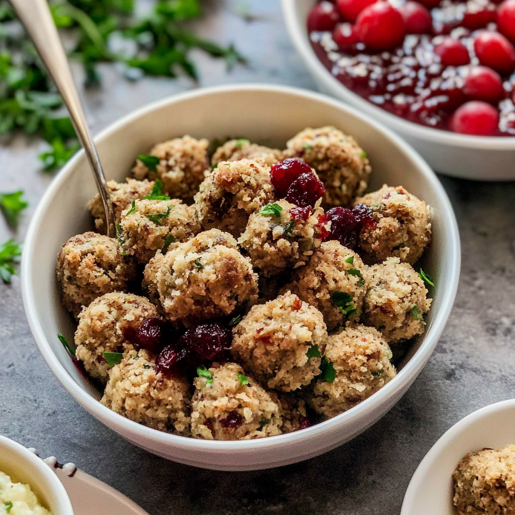 Recipe preparation for Cranberry Turkey Stuffing Balls