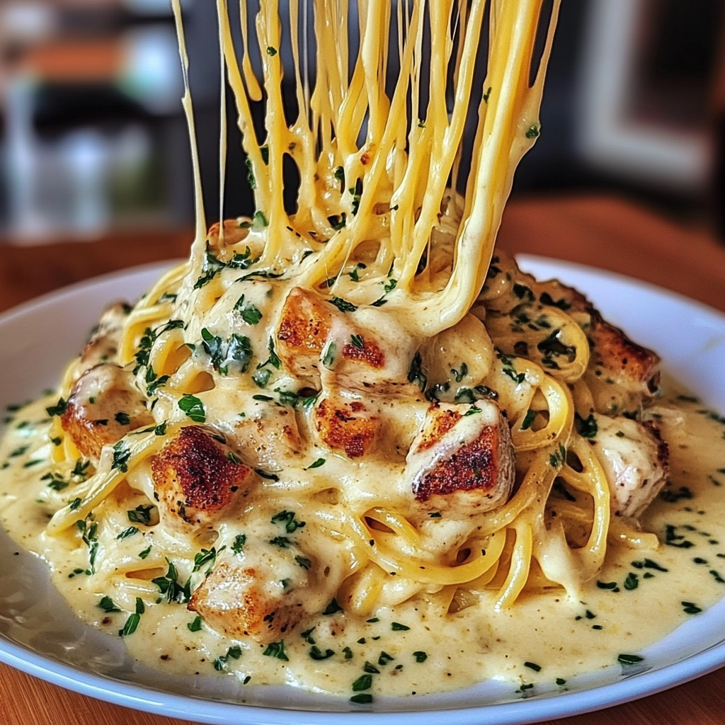 Recipe preparation for Cajun Chicken Spaghetti in Creamy Garlic Mozzarella Sauce